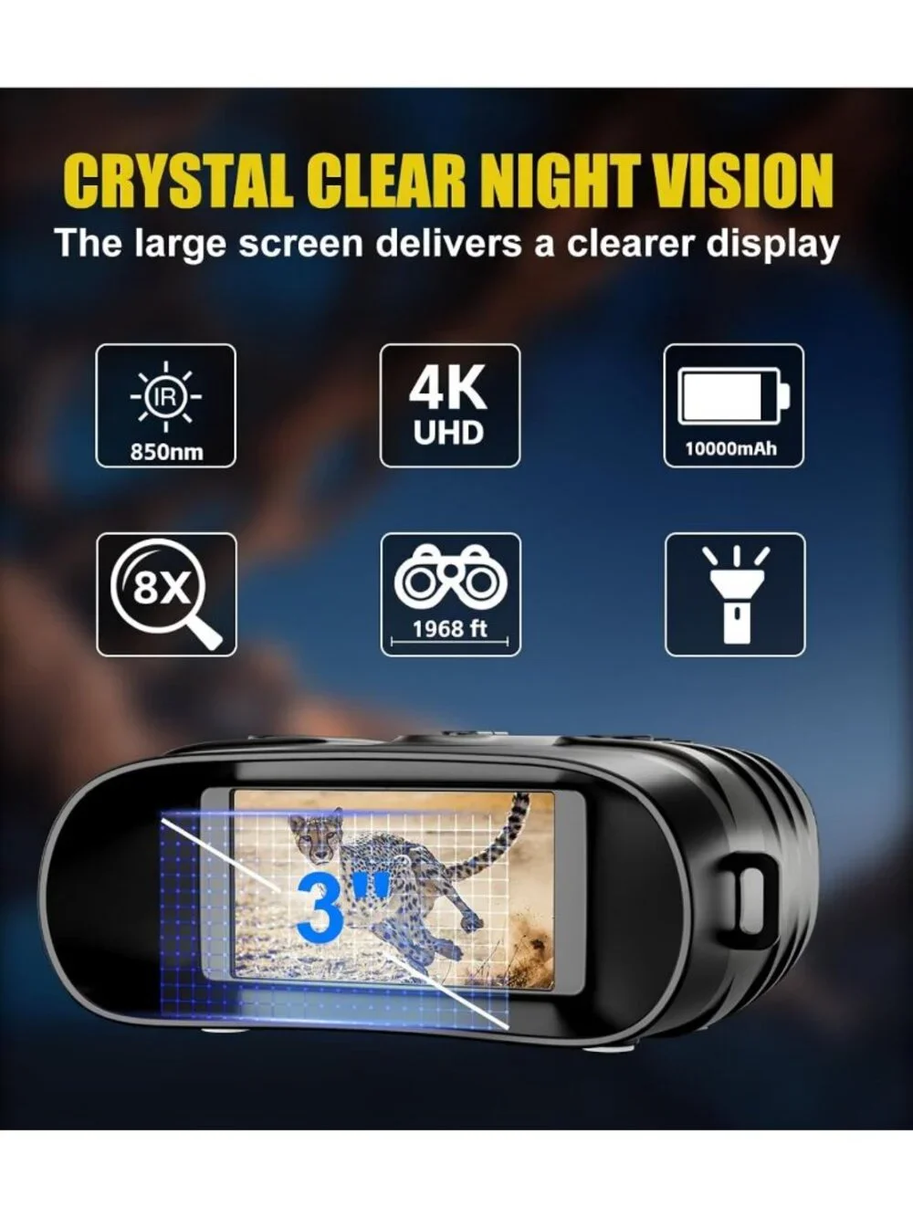 4K Night Vision Binoculars with 8X Zoom, 48MP, HD Screen & 32GB Card - Ideal for